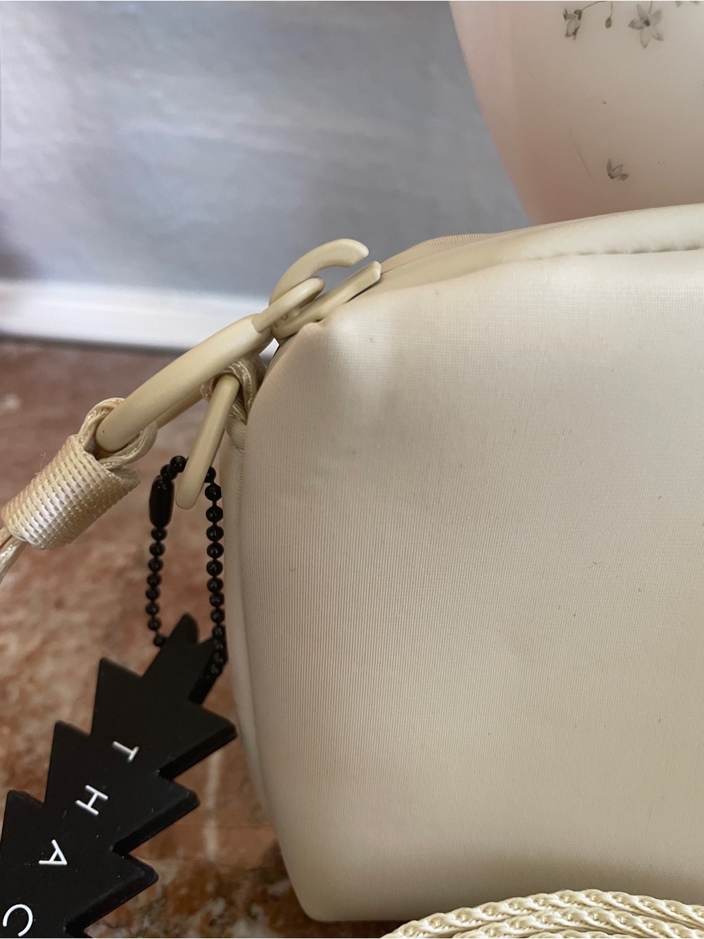 Thacker Light Cream Crossbody Bag with Branded Wide Strap - Picture 3 of 4